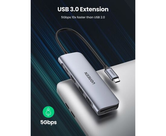 Концентратор Ugreen USB3.0 Type-C to HDMI/SDTF/USB 3.0x2/PD CM195 (70411), изображение 4 Концентратор Ugreen USB3.0 Type-C to HDMI/SDTF/USB 3.0x2/PD CM195 (70411), изображение 4