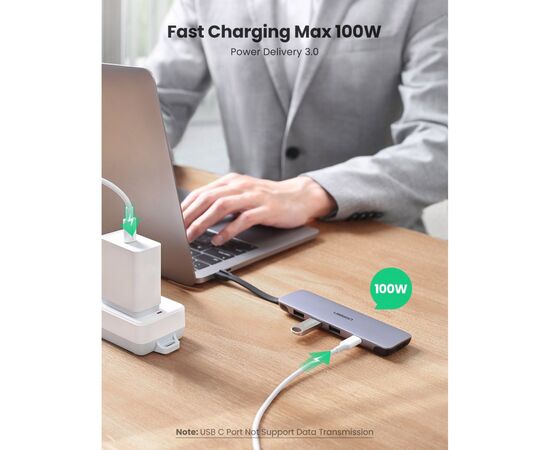 Концентратор Ugreen USB3.0 Type-C to HDMI/USB 3.0x3/HDMI/Type-c PD CM285 (70408), изображение 4 Концентратор Ugreen USB3.0 Type-C to HDMI/USB 3.0x3/HDMI/Type-c PD CM285 (70408), изображение 4