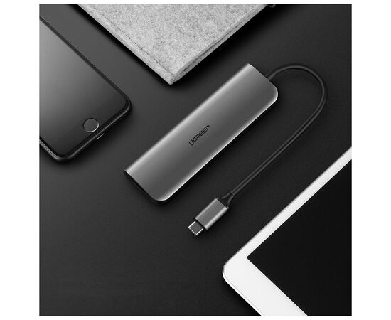 Концентратор Ugreen USB3.0 Type-C to USB 3.0x3/HDMI/jack 3.5mm/PD CM136 (80132), изображение 3 Концентратор Ugreen USB3.0 Type-C to USB 3.0x3/HDMI/jack 3.5mm/PD CM136 (80132), изображение 3
