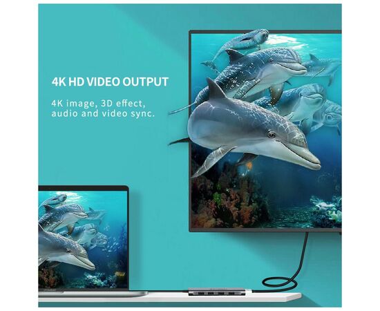 Концентратор Ugreen USB3.0 Type-C to USB 3.0x3/HDMI/jack 3.5mm/PD CM136 (80132), изображение 4 Концентратор Ugreen USB3.0 Type-C to USB 3.0x3/HDMI/jack 3.5mm/PD CM136 (80132), изображение 4