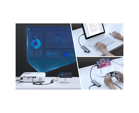 Концентратор Ugreen USB3.0 Type-C to USB 3.0x3/HDMI/jack 3.5mm/PD CM136 (80132), изображение 5 Концентратор Ugreen USB3.0 Type-C to USB 3.0x3/HDMI/jack 3.5mm/PD CM136 (80132), изображение 5