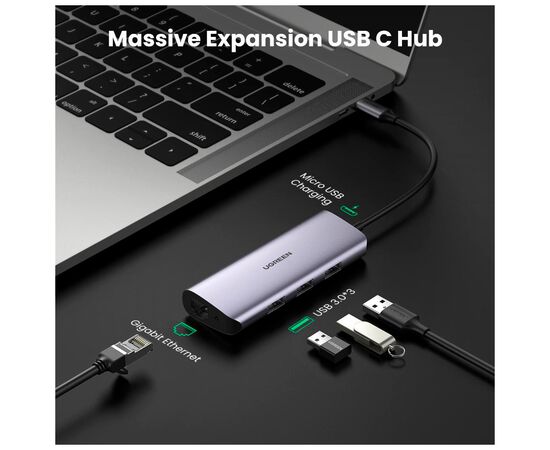 Концентратор Ugreen USB3.0 Type-C to USB 3.0x3/RJ45/ CM236 (60718), изображение 2 Концентратор Ugreen USB3.0 Type-C to USB 3.0x3/RJ45/ CM236 (60718), изображение 2