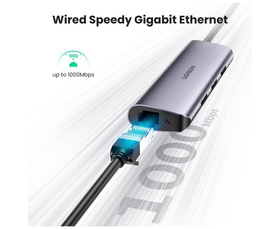 Концентратор Ugreen USB3.0 Type-C to USB 3.0x3/RJ45/ CM236 (60718), изображение 3 Концентратор Ugreen USB3.0 Type-C to USB 3.0x3/RJ45/ CM236 (60718), изображение 3