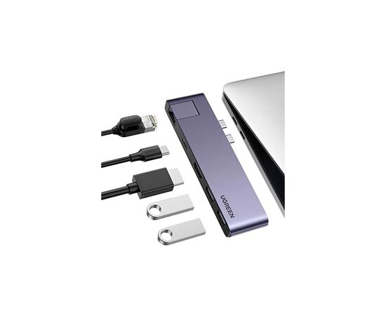 Концентратор Ugreen USB3.1 MacBook Pro 2*Type-C to HDMI/USB 3.0x2/HDMI/RJ45/PD CM218 (50984), изображение 2 Концентратор Ugreen USB3.1 MacBook Pro 2*Type-C to HDMI/USB 3.0x2/HDMI/RJ45/PD CM218 (50984), изображение 2