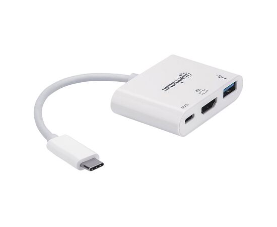 Концентратор Intracom USB3.1 Type-C to HDMI/USB 3.0/PD 60W 4-in-1 White Manhattan (152945), изображение 2 Концентратор Intracom USB3.1 Type-C to HDMI/USB 3.0/PD 60W 4-in-1 White Manhattan (152945), изображение 2
