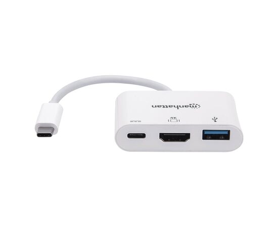 Концентратор Intracom USB3.1 Type-C to HDMI/USB 3.0/PD 60W 4-in-1 White Manhattan (152945), изображение 3 Концентратор Intracom USB3.1 Type-C to HDMI/USB 3.0/PD 60W 4-in-1 White Manhattan (152945), изображение 3