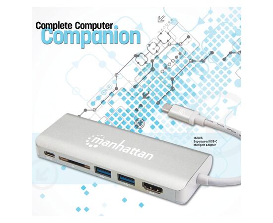 Концентратор Intracom USB3.1 Type-C to HDMI/USB 3.0x2/RJ45/SD/PD 60W Hub 7-in-1 Manhattan (152075), изображение 7 Концентратор Intracom USB3.1 Type-C to HDMI/USB 3.0x2/RJ45/SD/PD 60W Hub 7-in-1 Manhattan (152075), изображение 7