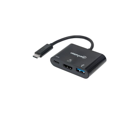 Концентратор Intracom USB3.1 Type-C to USB3.0/HDMI/USB-C (F) black Manhattan (152037)