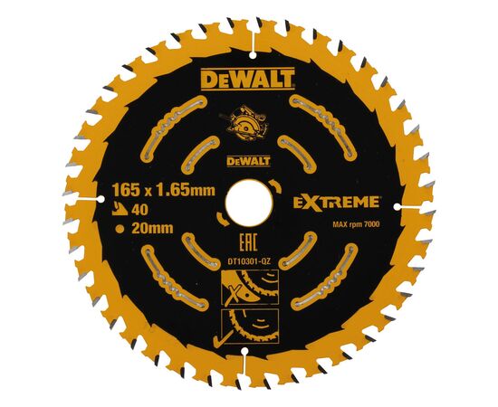 Диск пильний DeWALT EXTREME , 165 х 20, 40 z, ATB, 18 гр. (DT10301)