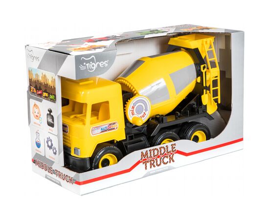 Спецтехника Tigres Авто "Middle truck" бетоносмеситель (желтый) в коробке (39493), изображение 2 Спецтехника Tigres Авто "Middle truck" бетоносмеситель (желтый) в коробке (39493), изображение 2
