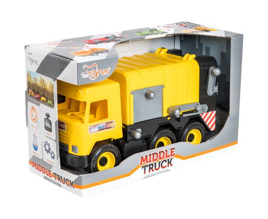 Спецтехника Tigres Авто "Middle truck" мусоровоз (желтый) в коробке (39492)