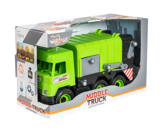Спецтехника Tigres Авто "Middle truck" мусоровоз (св. зеленый) в коробке (39484)