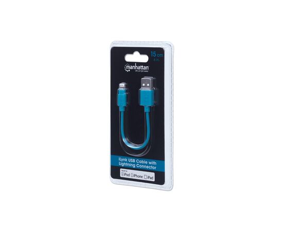 Дата кабель iPhone 5/6/Ipad 4, 0.15m blue Manhattan Intracom (394437), изображение 2 Дата кабель iPhone 5/6/Ipad 4, 0.15m blue Manhattan Intracom (394437), изображение 2
