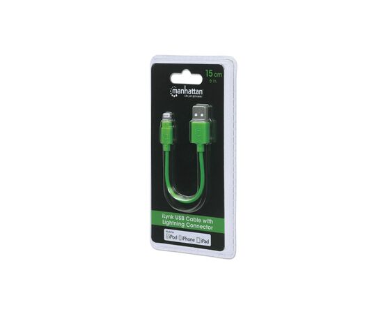 Дата кабель iPhone 5/6/Ipad 4, 0.15m green Manhattan Intracom (394444), изображение 2 Дата кабель iPhone 5/6/Ipad 4, 0.15m green Manhattan Intracom (394444), изображение 2