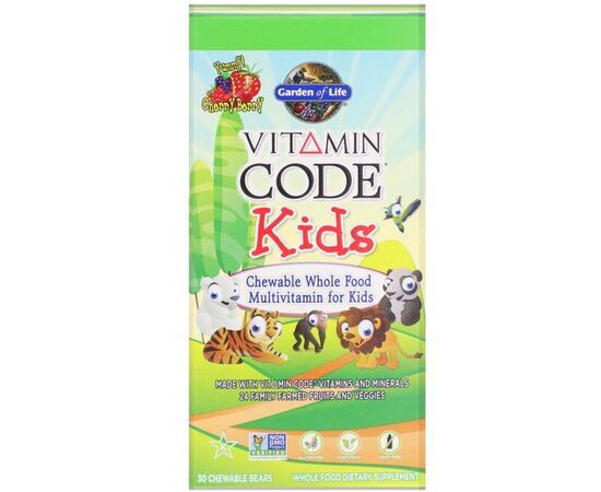 Витаминно-минеральный комплекс Mason Natural Поливитамины для детей, вкус вишни, Vitamin Code, 30 жеватель (GOL-11439)