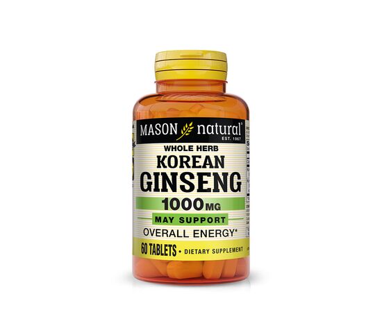 Травы Mason Natural Женьшень Корейский, 1000 мг, Korean Ginseng, 60 таблеток (MAV11415)