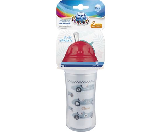 Поїльник-непроливайка Canpol babies Авто подвійна стінка із силіконовою трубочкою 260 мл (74/053), зображення 4 Поїльник-непроливайка Canpol babies Авто подвійна стінка із силіконовою трубочкою 260 мл (74/053), зображення 4