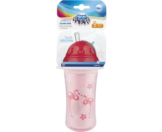 Поильник-непроливайка Canpol babies Фламинго двойная стенка с силиконовой трубочкой 260 мл (74/050), изображение 4 Поильник-непроливайка Canpol babies Фламинго двойная стенка с силиконовой трубочкой 260 мл (74/050), изображение 4