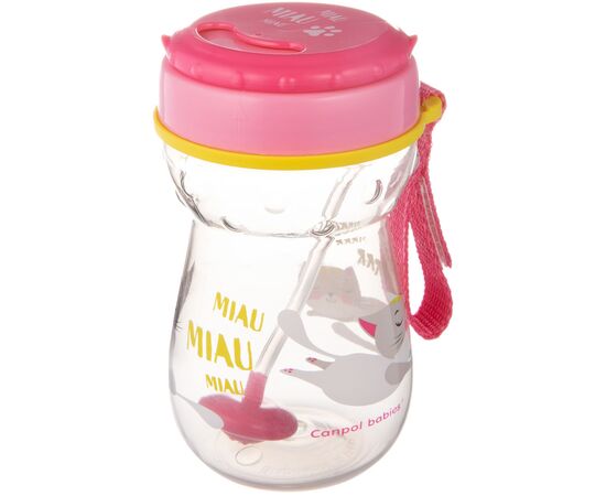Поильник-непроливайка Canpol babies со складной силиконовой трубочкой и утяжелением 350 мл Котик Розовый (56/521), изображение 2 Поильник-непроливайка Canpol babies со складной силиконовой трубочкой и утяжелением 350 мл Котик Розовый (56/521), изображение 2