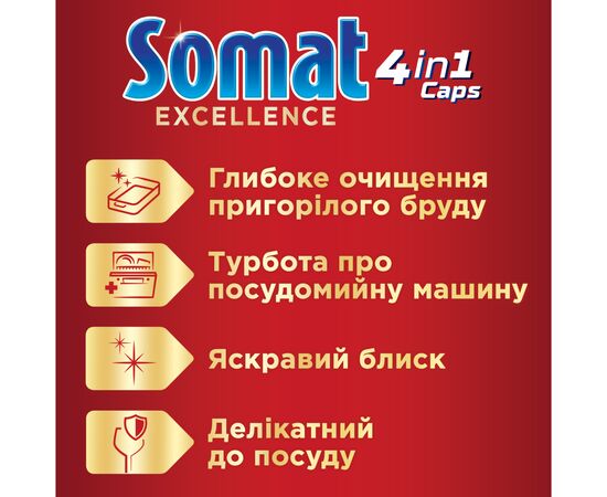 Таблетки для посудомоечных машин Somat Excellence 60 шт. (9000101550504), изображение 2 Таблетки для посудомоечных машин Somat Excellence 60 шт. (9000101550504), изображение 2