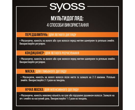 Маска для волос Syoss Repair Boost Интенсивная для поврежденных волос 500 мл (9000101630565), изображение 6 Маска для волос Syoss Repair Boost Интенсивная для поврежденных волос 500 мл (9000101630565), изображение 6