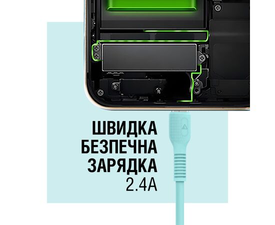 Дата кабель USB 2.0 AM to Lightning 1.2m AL-CBCOLOR-L1MT Mint ACCLAB (1283126518195), зображення 5 Дата кабель USB 2.0 AM to Lightning 1.2m AL-CBCOLOR-L1MT Mint ACCLAB (1283126518195), зображення 5