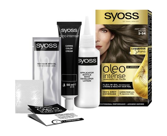 Краска для волос Syoss Oleo Intense 5-54 Холодный Светло-Каштановый 115 мл (9000101705201), изображение 3 Краска для волос Syoss Oleo Intense 5-54 Холодный Светло-Каштановый 115 мл (9000101705201), изображение 3