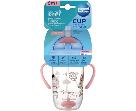 Поильник-непроливайка Canpol babies Bonjour Paris с трубочкой и утяжелителем 270 мл Красная (56/607_red), изображение 4 Поильник-непроливайка Canpol babies Bonjour Paris с трубочкой и утяжелителем 270 мл Красная (56/607_red), изображение 4
