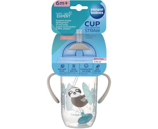 Поильник-непроливайка Canpol babies Exotic Animals с трубочкой и утяжелителем 270 мл Серая (56/606_grey), изображение 4 Поильник-непроливайка Canpol babies Exotic Animals с трубочкой и утяжелителем 270 мл Серая (56/606_grey), изображение 4