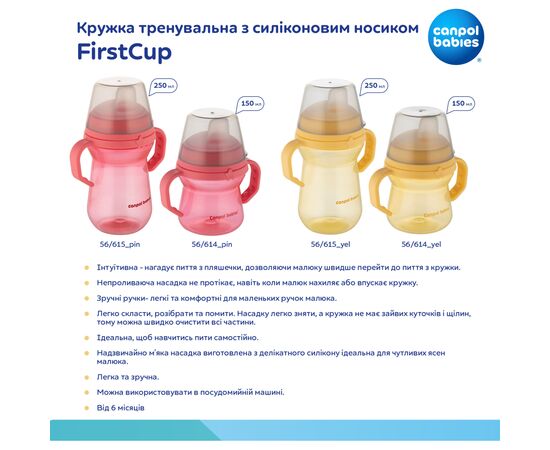 Поильник-непроливайка Canpol babies с силиконовым носиком FirstCup 150 мл Розовая (56/614_pin), изображение 10 Поильник-непроливайка Canpol babies с силиконовым носиком FirstCup 150 мл Розовая (56/614_pin), изображение 10