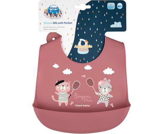 Слюнявчик Canpol babies Bonjour Paris силиконовый с карманом красный (74/027_red), изображение 2 Слюнявчик Canpol babies Bonjour Paris силиконовый с карманом красный (74/027_red), изображение 2