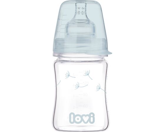 Пляшечка для годування Lovi Diamond Glass Botanic скляна 150 мл Світло-синя (74/105)