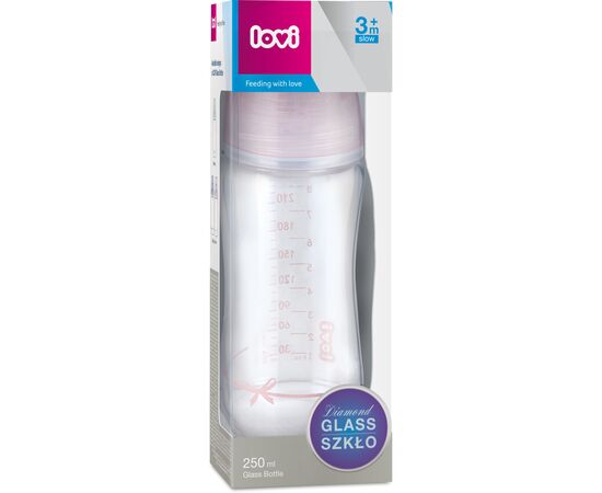 Пляшечка для годування Lovi Diamond Glass Baby Shower скляна 250 мл Рожева (74/204girl), зображення 3 Пляшечка для годування Lovi Diamond Glass Baby Shower скляна 250 мл Рожева (74/204girl), зображення 3