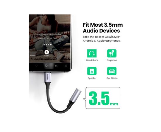 Переходник USB-C to 3.5mm M/F 0.10m AV161 Ugreen (80154), изображение 3 Переходник USB-C to 3.5mm M/F 0.10m AV161 Ugreen (80154), изображение 3