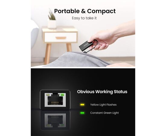 Переходник USB 2.0 to Ethernet RJ45 10/100 Mb CR110 Ugreen (20254), изображение 3 Переходник USB 2.0 to Ethernet RJ45 10/100 Mb CR110 Ugreen (20254), изображение 3