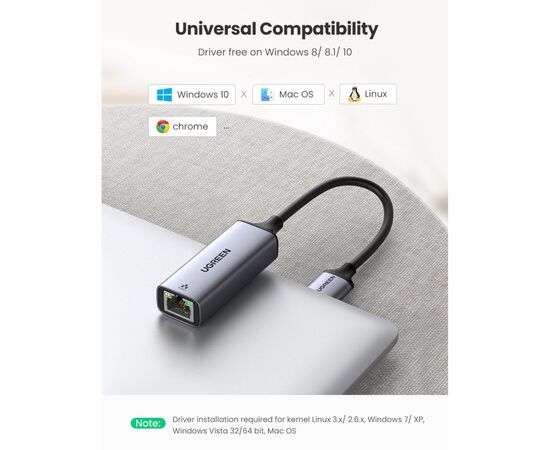 Переходник USB 3.0 to Ethernet RJ45 1000 Mb CM209 Ugreen (50922), изображение 7