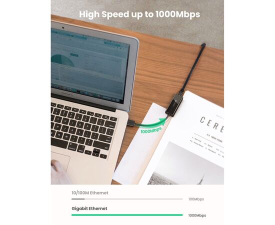 Переходник USB 3.0 to Ethernet RJ45 1000 Mb CR111 Black Ugreen (20256), изображение 2