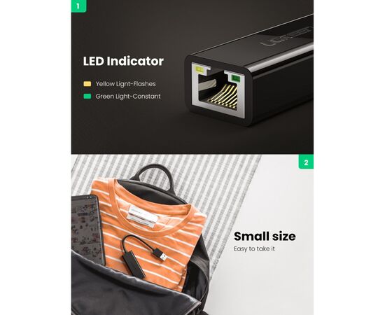 Переходник USB 3.0 to Ethernet RJ45 1000 Mb CR111 Black Ugreen (20256), изображение 3
