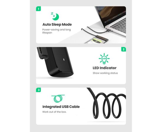 Переходник USB 3.0 Type-А to SATA III (F) CM321 Ugreen (70609), изображение 8 Переходник USB 3.0 Type-А to SATA III (F) CM321 Ugreen (70609), изображение 8