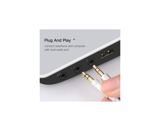 Кабель мультимедийный AUX 3.5mm TRRS to TRSx2 M/M 0.2m ABS Case AV140 White Ugreen (20897), изображение 2 Кабель мультимедийный AUX 3.5mm TRRS to TRSx2 M/M 0.2m ABS Case AV140 White Ugreen (20897), изображение 2