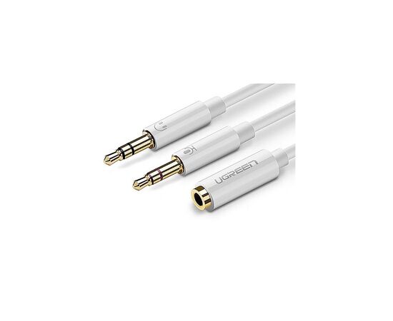 Кабель мультимедийный AUX 3.5mm TRRS to TRSx2 M/M 0.2m ABS Case AV140 White Ugreen (20897)