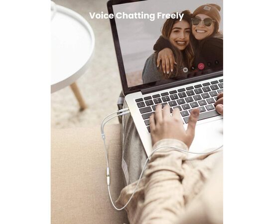 Кабель мультимедийный AUX 3.5mm TRRS to TRSx2 M/M 0.2m Aluminum Case AV140 White Ugreen (10790), изображение 4