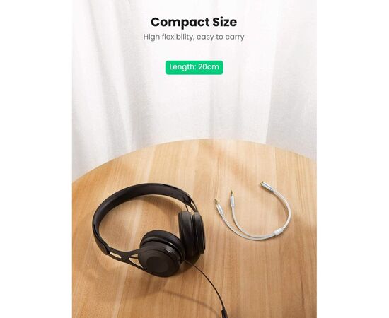 Кабель мультимедийный AUX 3.5mm TRRS to TRSx2 M/M 0.2m Aluminum Case AV140 White Ugreen (10790), изображение 6