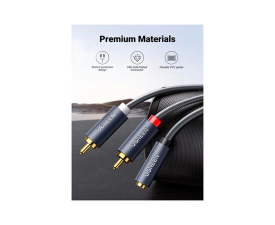 Кабель мультимедийный AUX 3.5mm TRS to RCAx2 M/M 1.0m AV102 Grey Ugreen (10588), изображение 2 Кабель мультимедийный AUX 3.5mm TRS to RCAx2 M/M 1.0m AV102 Grey Ugreen (10588), изображение 2
