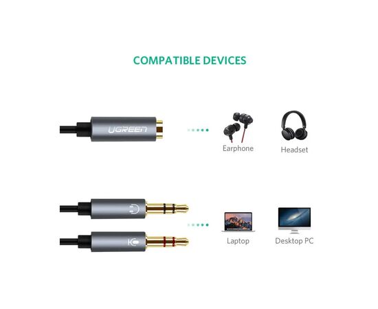Переходник Jack 3.5mm F 4pin to 2xJack 3.5mm M (Audio+MIC) AV140 Ugreen (20898), изображение 4