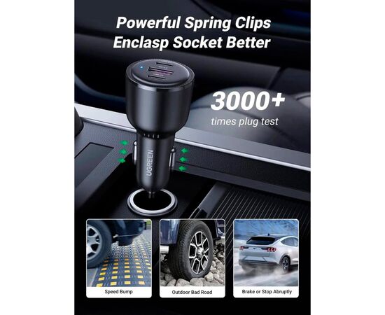 Зарядное устройство Ugreen 2xUSB-C PD+USB-A QC 69W Fast Car Charger Black (CD239) (20467), изображение 6 Зарядное устройство Ugreen 2xUSB-C PD+USB-A QC 69W Fast Car Charger Black (CD239) (20467), изображение 6