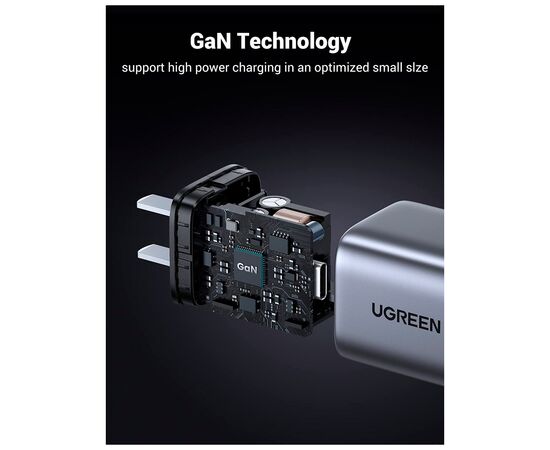 Зарядное устройство Ugreen 1xUSB 30W Gan Type-C PD Nexode Mini Grey CD319 (90666), изображение 3 Зарядное устройство Ugreen 1xUSB 30W Gan Type-C PD Nexode Mini Grey CD319 (90666), изображение 3