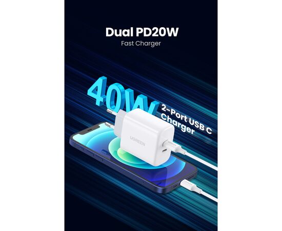 Зарядное устройство Ugreen 2xUSB 40W PD (2xType-C) PD CD243 White (10343), изображение 6