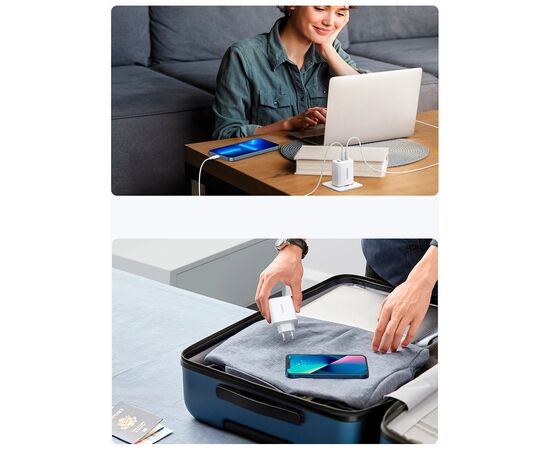 Зарядное устройство Ugreen 3xUSB 65W (2xType-C+USB QC3.0) Fast Charger White CD275 (90496), изображение 3 Зарядное устройство Ugreen 3xUSB 65W (2xType-C+USB QC3.0) Fast Charger White CD275 (90496), изображение 3