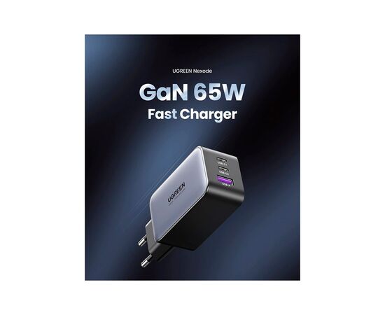 Зарядное устройство Ugreen 3xUSB 65W GaN (2хUSB-C+USB-A) CD244 Grey (10335), изображение 2